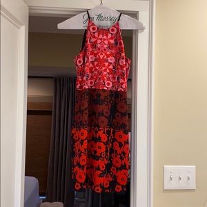 Gorgeous red pink black floral print dress